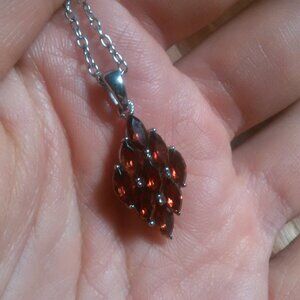 Mozambique Garnet Cluster Design Stainless Steel Pendant Necklace